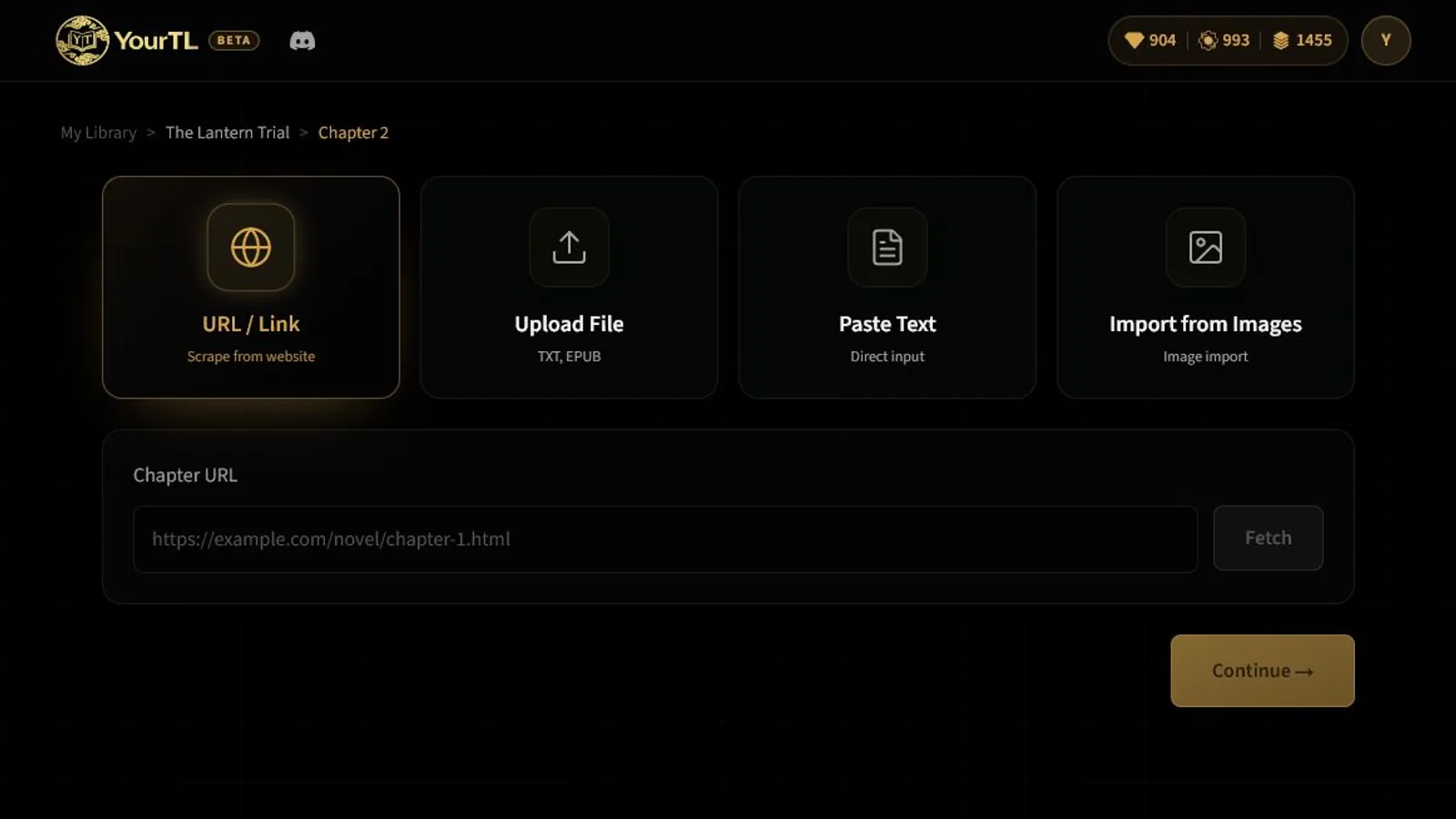 YourTL import screen preview