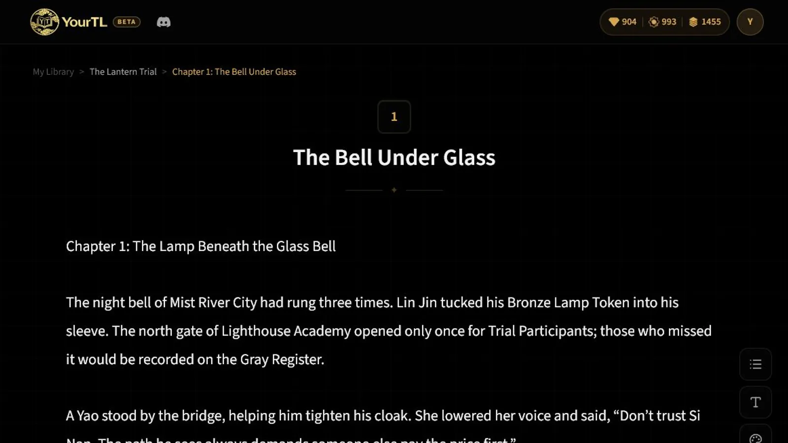 YourTL reader screen preview